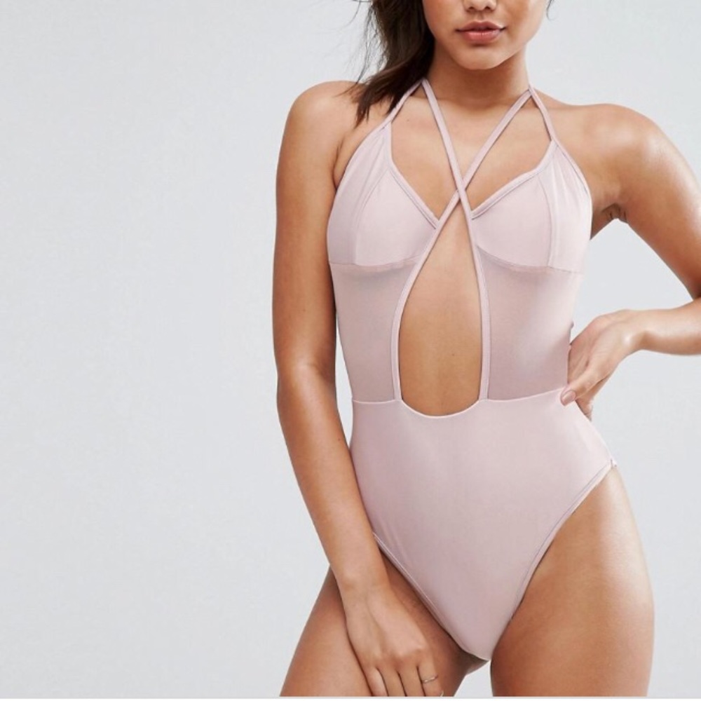 One piece, pink mesh swimsuit